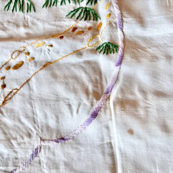 Hand Embroidered Deer & Crochet Silk Bedcover Bedspread 58 x 81